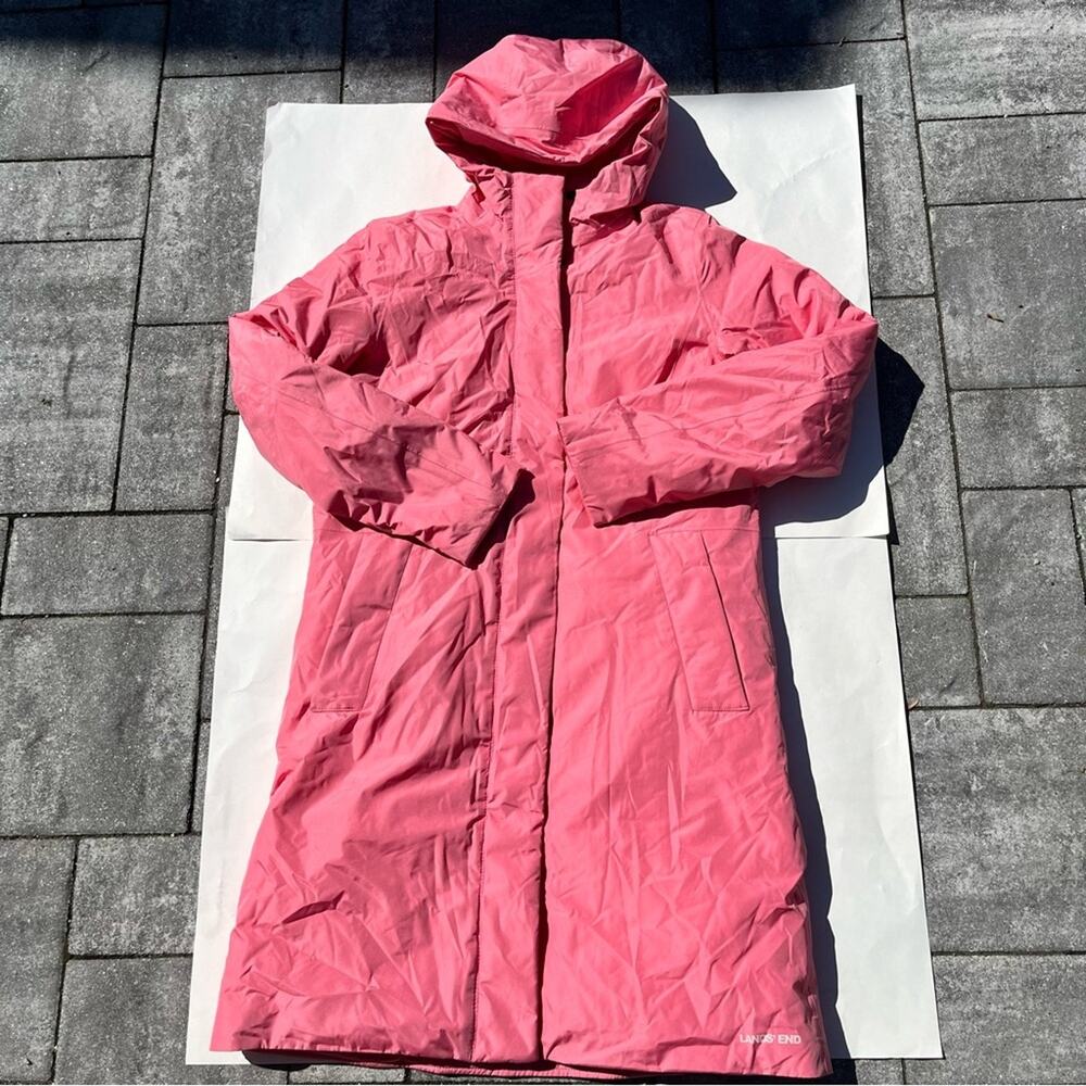 Lands’ End Pink Waterproof Insulated Hooded Raincoat Preppy Outdoors XS NWT
